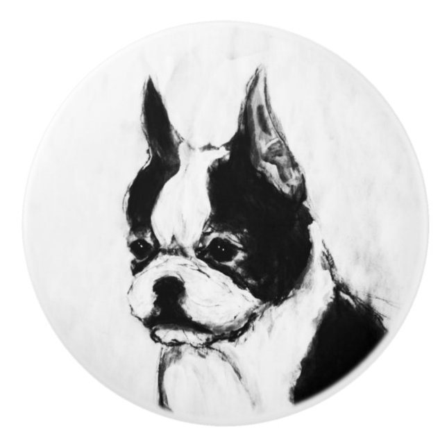 Pomo De Cerámica Ron Hevener Touch de clase Boston Terrier (Anverso)