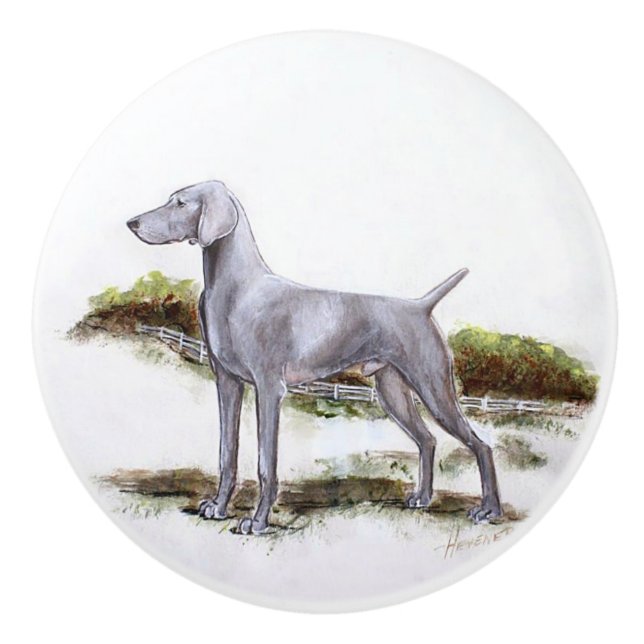 Pomo De Cerámica Ron Hevener Weimaraner Dog (Anverso)