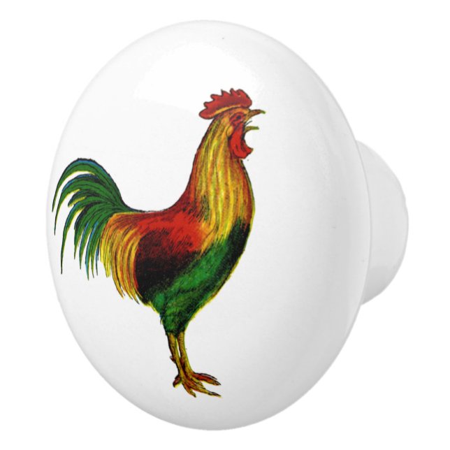 Pomo De Cerámica Rooster de granja de campo de época (Derecha)