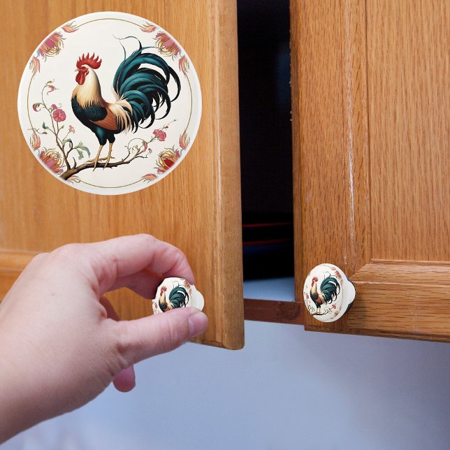 Pomo De Cerámica Rooster In Bloom Ceramic Knob (Subido por el creador)
