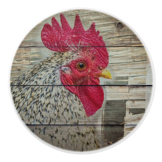 Pomo De Cerámica Rooster Rustic Chicken Coop Barn Board (Anverso)