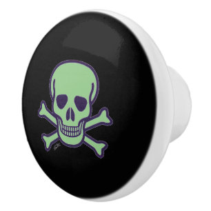Pomo De Cerámica Ropa de cerámica negra de cráneo verde
