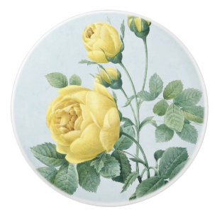 Pomo De Cerámica Rosa amarillo del vintage, botón hermoso del