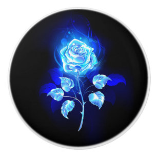 Pomo De Cerámica Rosa azul en llamas