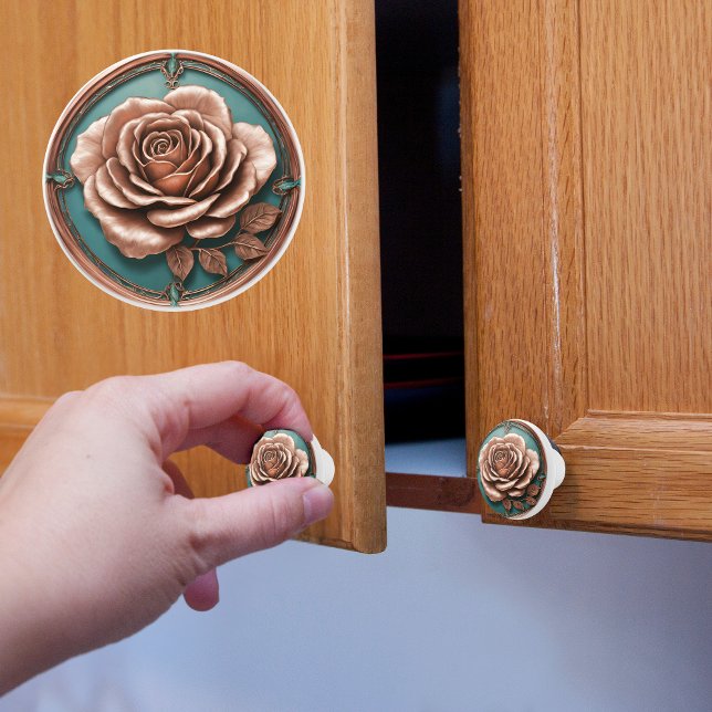 Pomo De Cerámica Rosa de cobre y turquesa (Subido por el creador)