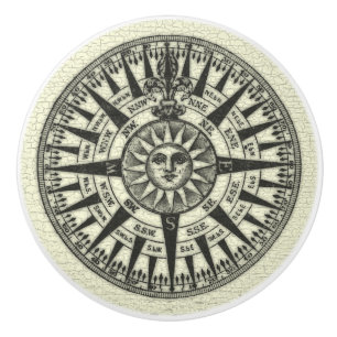 Pomo De Cerámica Rosa de compás del vintage Sun