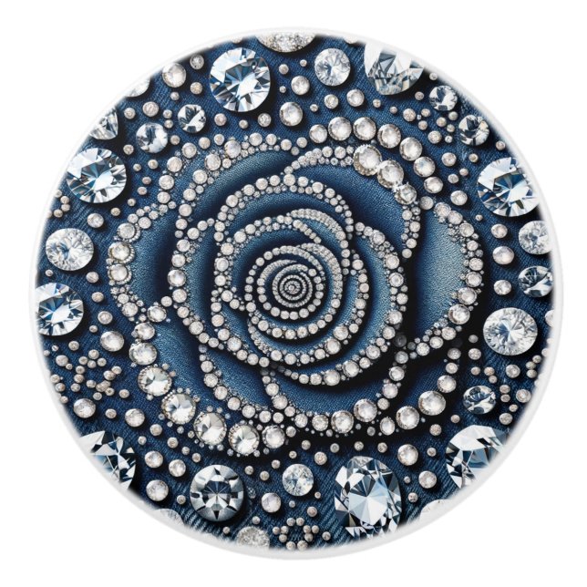 Pomo De Cerámica Rosa de diamantes y Denim Glam Bling (Anverso)