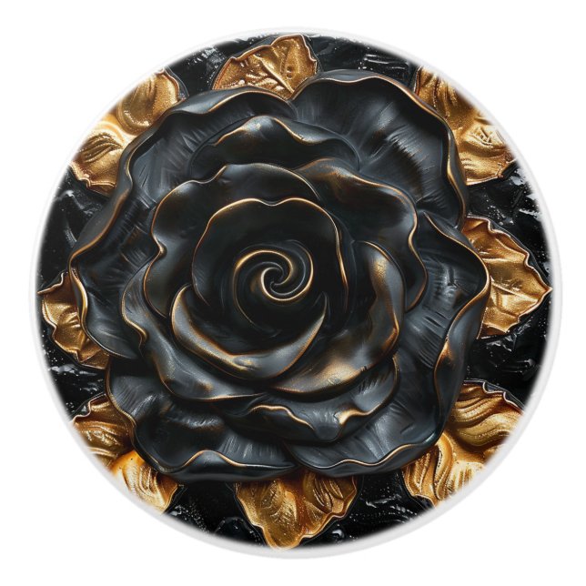 Pomo De Cerámica Rosa de lujo negro y oro (Anverso)