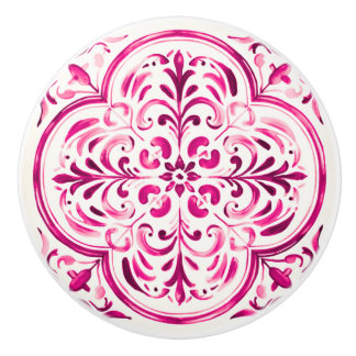 Pomo De Cerámica Rosa de Mayólica