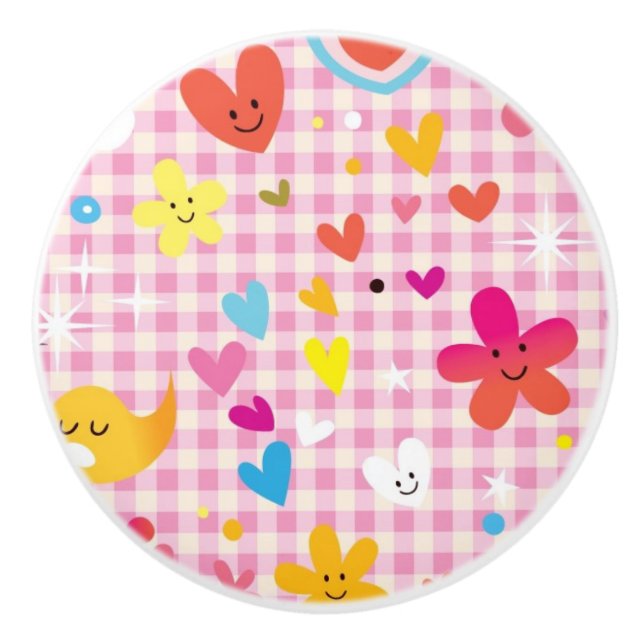 Pomo De Cerámica rosa del modelo del dibujo animado de la diversión (Anverso)