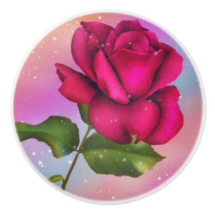 Pomo De Cerámica Rosa destello rosa arcoíris floral pastel