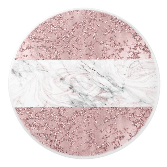 Pomo De Cerámica Rosa Dorado Glam Moderno Mármol & Brillo Decorativ (Anverso)