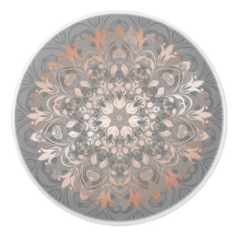 Pomo De Cerámica Rosa Dorado Gris Floral Mandala