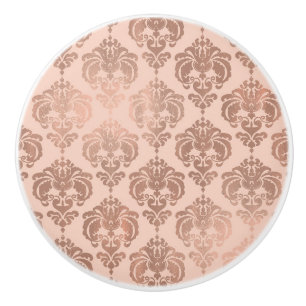 Pomo De Cerámica Rosa Dorado Rubor Rosa Glam Moderno Damask