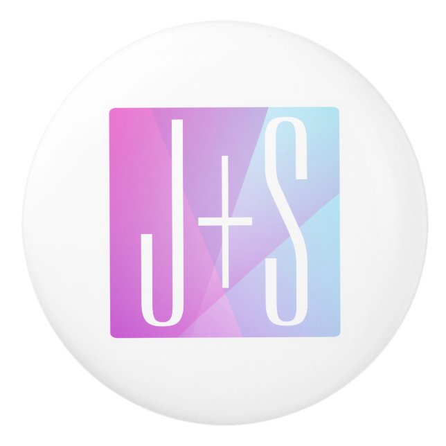 Pomo De Cerámica Rosa geométrico Guay y púrpura | Iniciales de pare (Anverso)