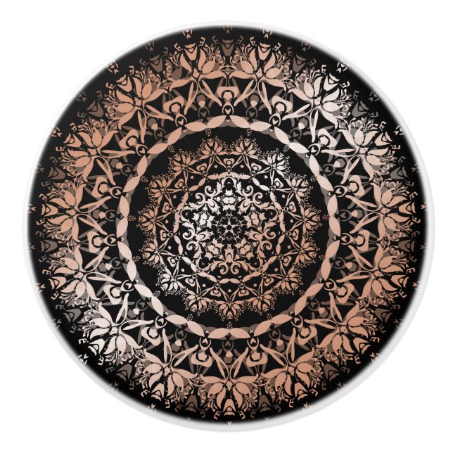 Pomo De Cerámica Rosa Gold Black Floral Mandala (Anverso)