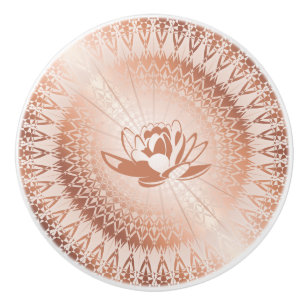 Pomo De Cerámica Rosa Gold White Lotus Mandala