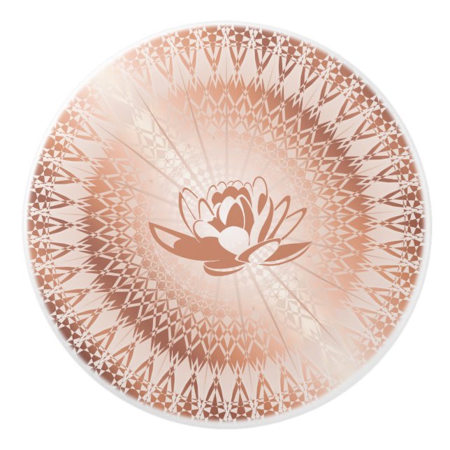 Pomo De Cerámica Rosa Gold White Lotus Mandala (Anverso)