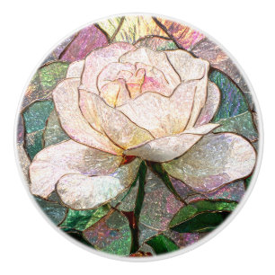 Pomo De Cerámica Rosa Lujuriosa Desvaída Vidrio Teñido Falso Pastel
