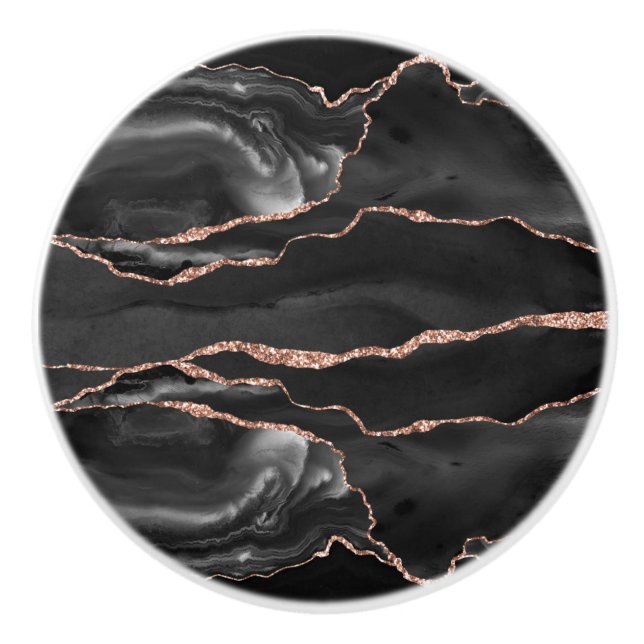 Pomo De Cerámica Rosa negro Agate acuarela Cubierta cerámica (Anverso)