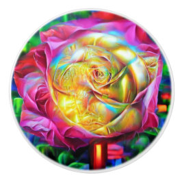 Pomo De Cerámica Rosa psicodélico arcoiris