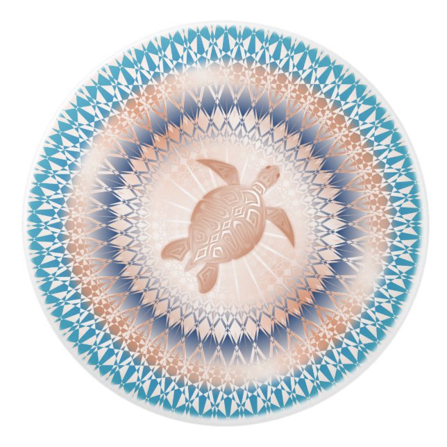 Pomo De Cerámica Rosa Turquesa de Oro Mandala Nautical (Anverso)