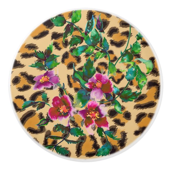Pomo De Cerámica Rosa vintage - impresión leopardo (Anverso)