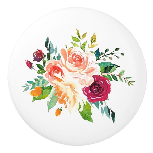 Pomo De Cerámica Rosas acuarelas Tira cerámica de campo (Anverso)