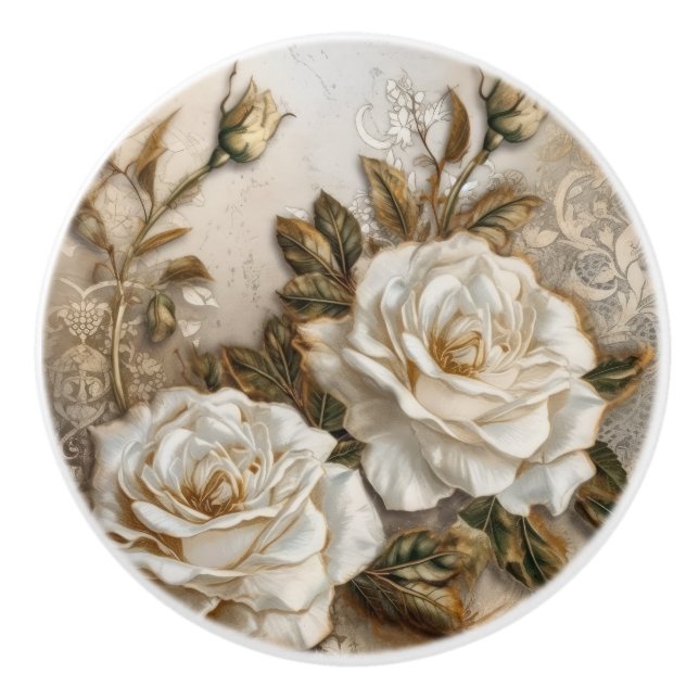 Pomo De Cerámica Rosas Blancas (Anverso)