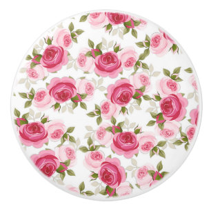 Pomo De Cerámica Rosas caprichosas rosadas flores rústicas shabby c