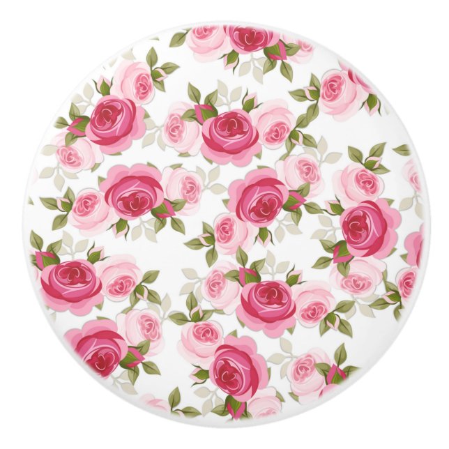 Pomo De Cerámica Rosas caprichosas rosadas flores rústicas shabby c (Anverso)