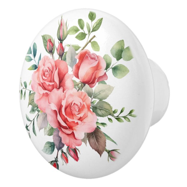 Pomo De Cerámica Rosas de acuarela rosa romántico (Derecha)