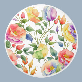 Pomo De Cerámica Rosas de flores botánicas rosadas púrpura