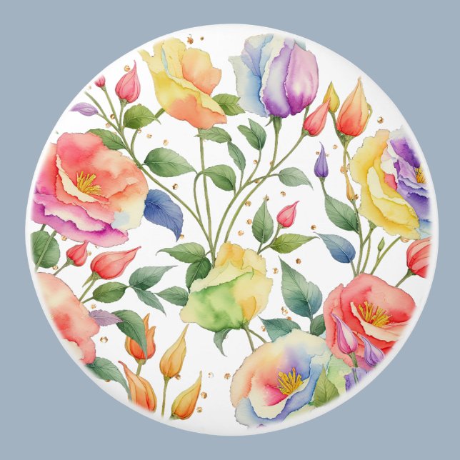 Pomo De Cerámica Rosas de flores botánicas rosadas púrpura (Subido por el creador)