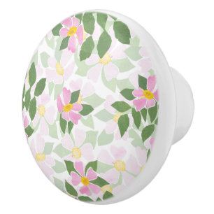 Pomo De Cerámica Rosas de perro rosado bonito en patrón blanco