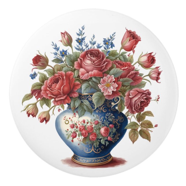 Pomo De Cerámica Rosas elegantes en Vase (Anverso)