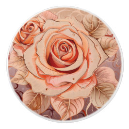 Pomo De Cerámica Rosas Florales Tonos Melocotón