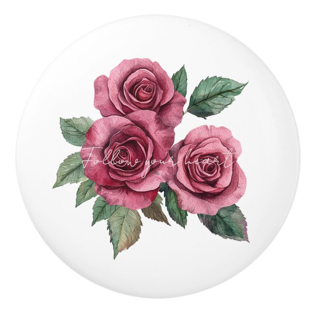 Pomo De Cerámica Rosas Rojas Floral (Anverso)