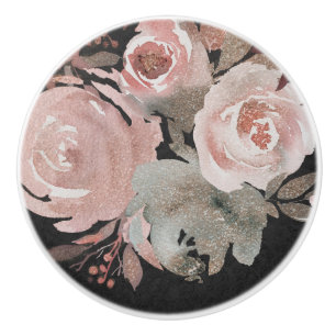Pomo De Cerámica Rosas rosadas brillo rosas flores oscuras glamour