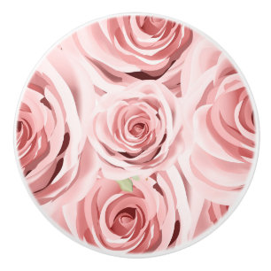 Pomo De Cerámica Rosas Rosadas Floral Rústico Shabby Chic Glam Camp