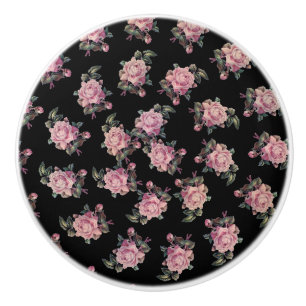 Pomo De Cerámica Rosas rosadas patrón floral oscuro shabby chic