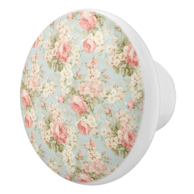 Pomo De Cerámica Rosas rosas rosas rosas rosadas de Shabby Chic Vin (Derecha)