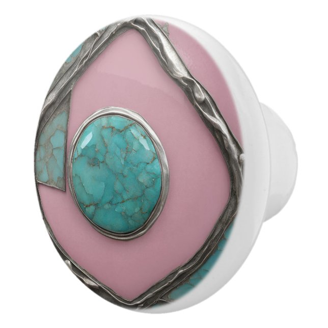 Pomo De Cerámica Rosestone Turquesa Núcleo y Plata Esculturada (Derecha)