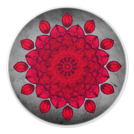 Pomo De Cerámica Rosette rojo rubí sobre piedra gris