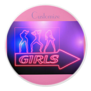 Pomo De Cerámica Rótulo de Chicas rosados neón Thunder_Cove
