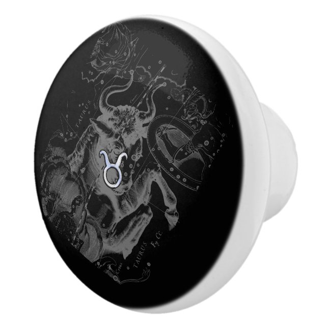 Pomo De Cerámica Rótulo Taurus Zodiac cromado estilo Taurus en negr (Derecha)
