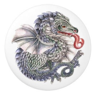 Pomo De Cerámica Round blue dragon ceramic knob
