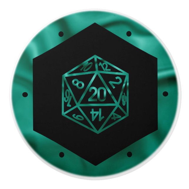 Pomo De Cerámica RPG Dice | Esmeralda Fantasía Tabletop Retro Gamer (Anverso)