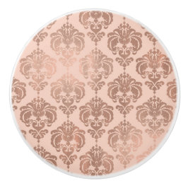 Pomo De Cerámica Rubor Rosa Dorado Moderno Glam Damasco
