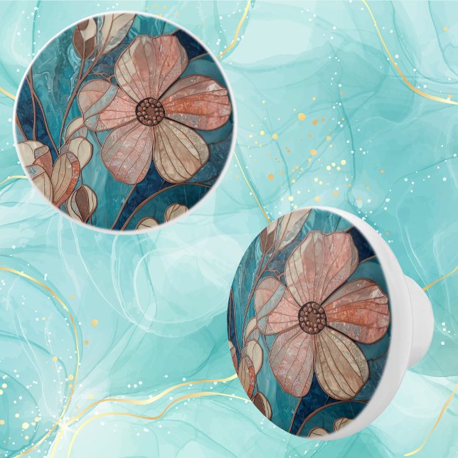 Pomo De Cerámica Rubor Teal y Floral Azul (Subido por el creador)